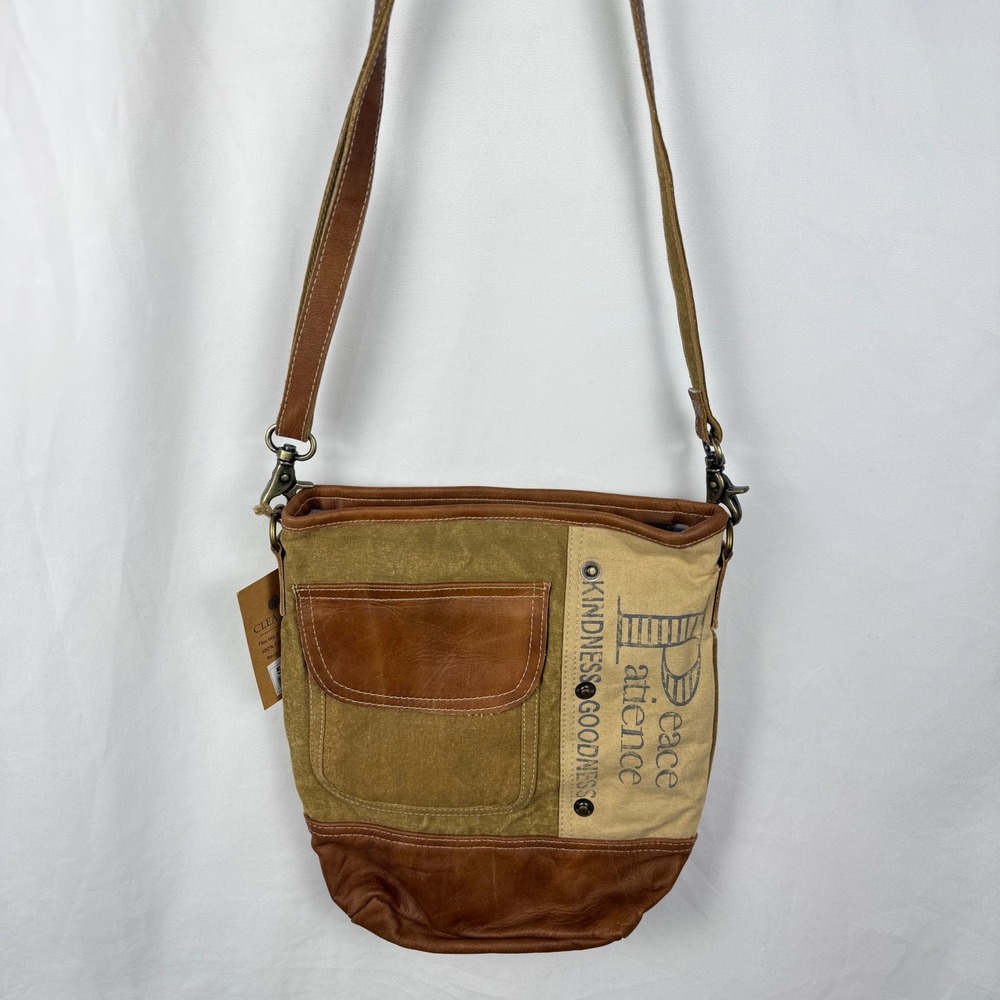 NEW Clea Ray Peace Patience Kindness Goodness Bag Canvas Rustic Crossbody Shabby